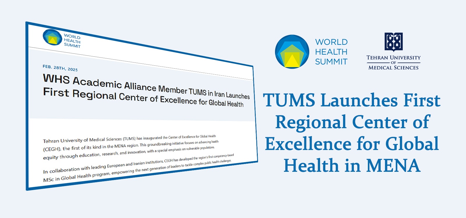 TUMS Launches First Regional Center of Excellence for Global Health in MENA